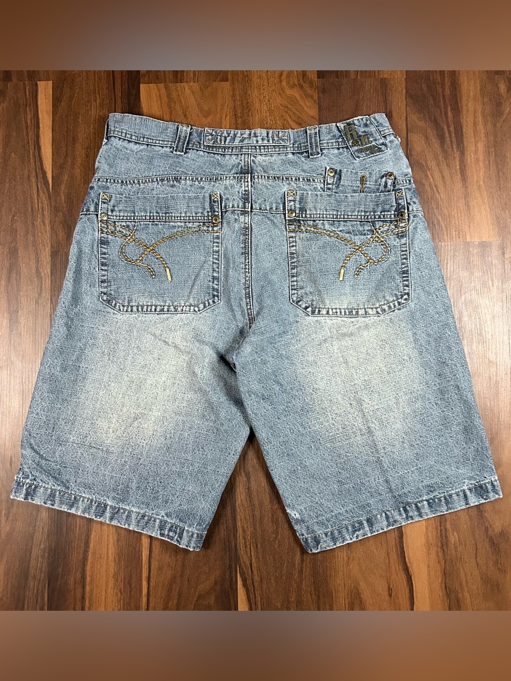 Y2K Men's raider Jean co. Denim Jean Shorts with embroidered Back Pockets.